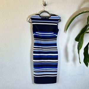 Vince Camuto Elegant Striped Blue Dress